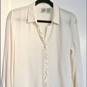 DKNY Silk Ruffle Button Down Shirt
